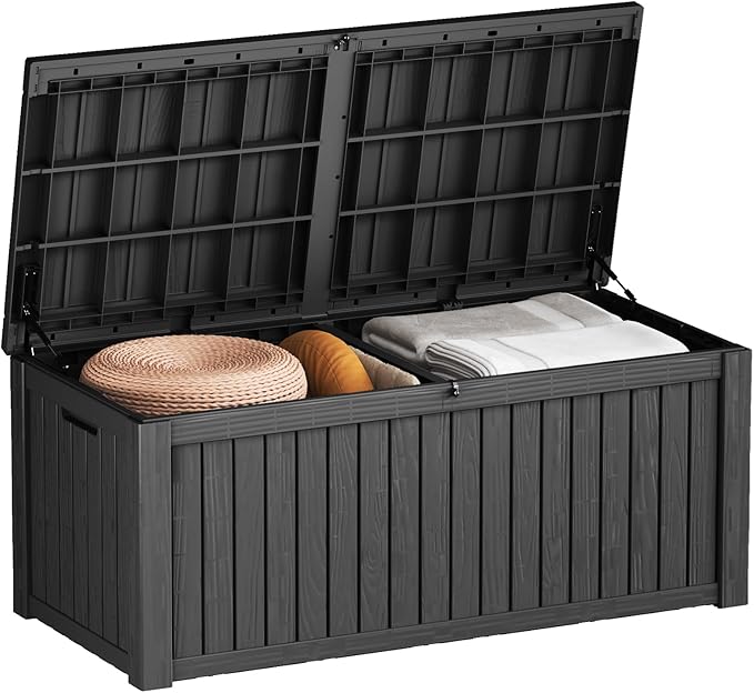 180 Gallon Outdoor Storage Box Waterproof Lockable Resin Deck Box Large, Patio Storage Bin for Pool Accessories Cushion Furniture, Garden Tools, UV-Resistant Outside Delivery Black
