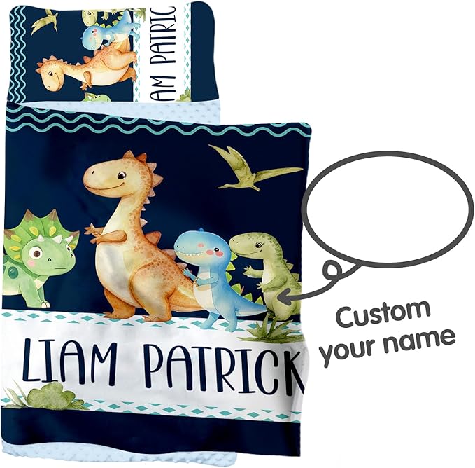 Personalized Toddler Nap Mats for Preschool, Custom Name Kids Sleeping Bag for Daycare, Roll Up Sleeping Mat with Removable Pillow and Soft Dot Minky Blanke for Boys Camping Travel