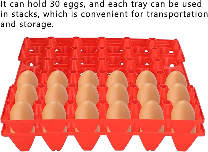 Plastic Egg Flats, Poultry Crates Holder Tray, Extra Large Reusable Stackable: For Chicken Produce, Farm Supplies, Secure Storage Container, 5PCS, 28.7x28.3cm (Red)