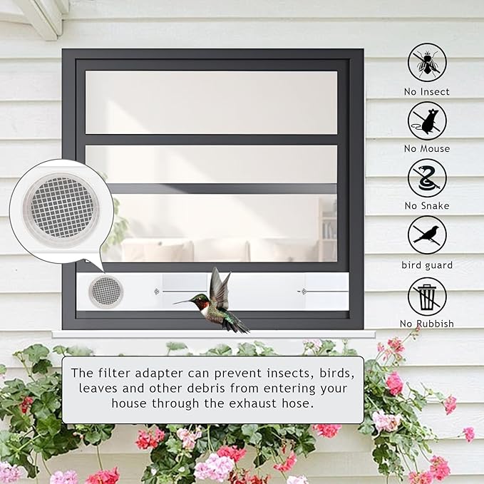 AC Window Vent Kit, Portable Air Conditioner Window Kit, Universal for 4” & 6” Ducting & 5.1"/5.9" Hose, Upgraded AC Sliding Window Seal Kit for HVAC, Inline Fans, Duct Fans, Grow Tent, Dryer