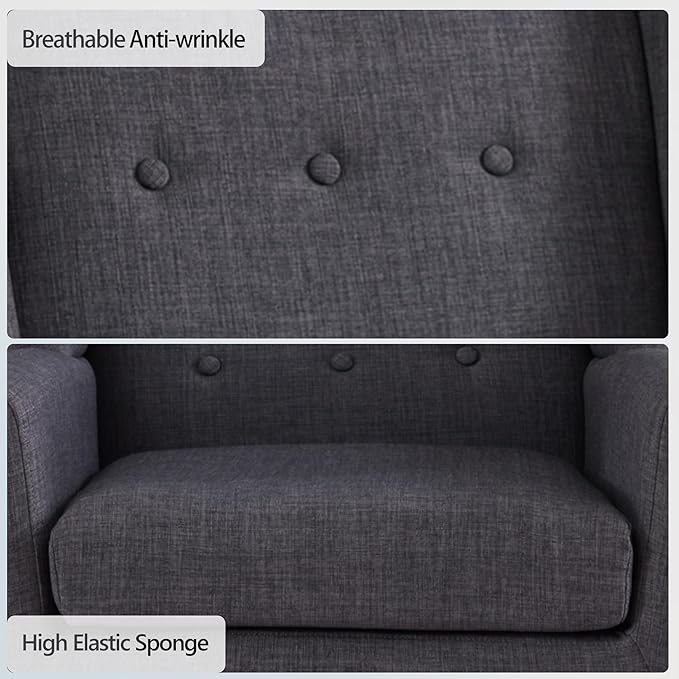 HUIMO Button-Tufted Accent Chairs Set of 2,Upholstered Reading Living Room Chair,Mid Century Modern Chair with Linen Fabric, Club Chair,Comfy Arm Chairs for Living Room,Bedroom,Grey