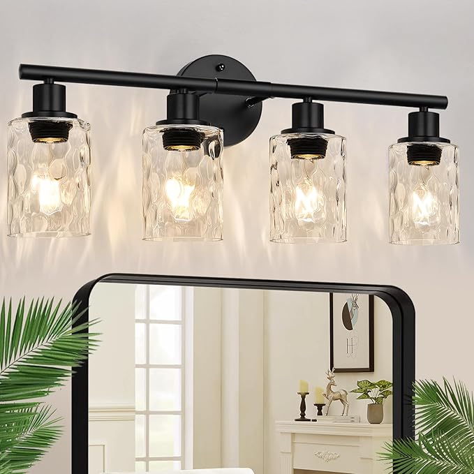 4-Light Bathroom Light Fixtures, Matte Black Vanity Lights