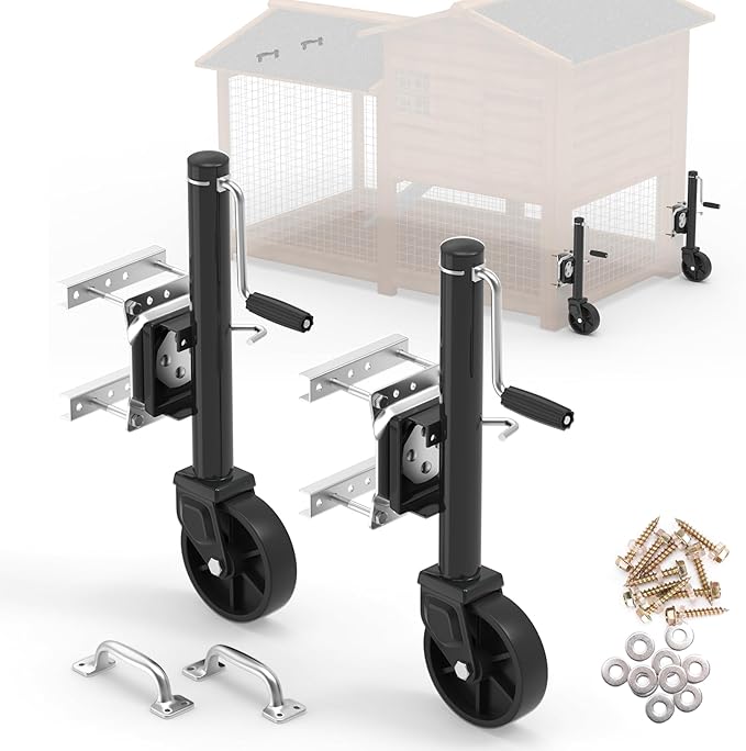 Flehomo Chicken Tractor Wheel Kit, 2 Pack Chicken Coop Wheels & Handles for Easy Movement, Chicken Caster Wheels Support up to 800 LBS, Chicken Coop Accessories, Repalcement or DIY, Easy Installation