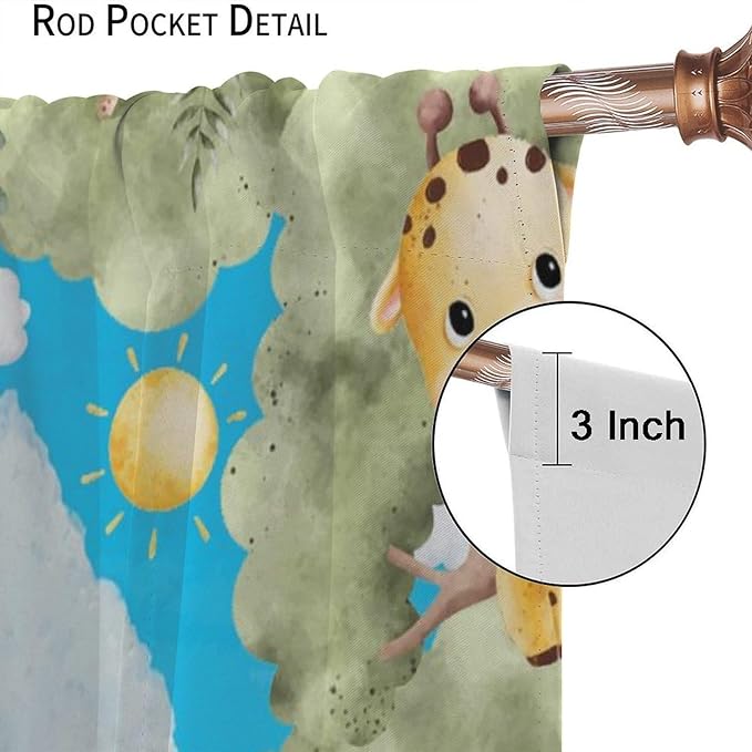 Jungle Animals Curtains, Cartoon Safari Animals Tropical Forest Leaf Blackout Window Treatments, Rod Pocket Thermal Insulated Drapes 2 Panel Sets for Kids Bedroom Nursery Classroom, 84"W X 84"L