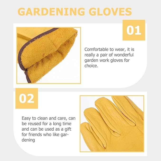 Kisangel Cowhide Protective Gloves for Gardening and Farm Work, Wear-resistant Non-slip Safety Gloves with Full Leather, Puncture-resistant Design, Size M for Outdoor Pruning and Heavy-duty
