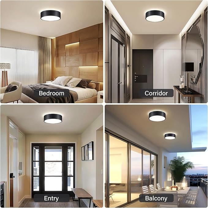 Dimmable LED Flush Mount Ceiling Light Fixture, Modern Black Round Ceiling Light