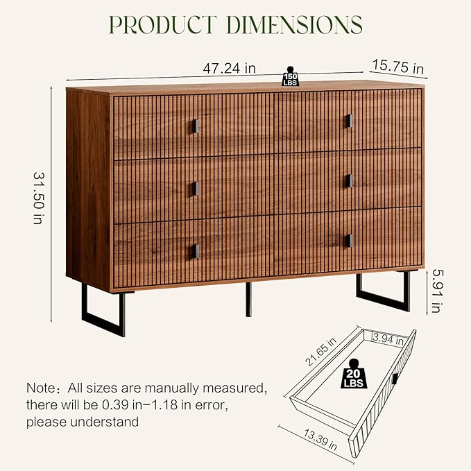 Modern Chest of Drawers with 6 Drawers,Deep Drawers,Clothes Organizer,Large Storage Cabinet for Living Room, Bedroom,Hallway,with Anti-Tipping Device,Brown