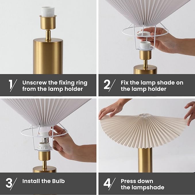 Modern Table Lamp with Metal Blade Lampshade and Cylindrical Base, E26 Bulb