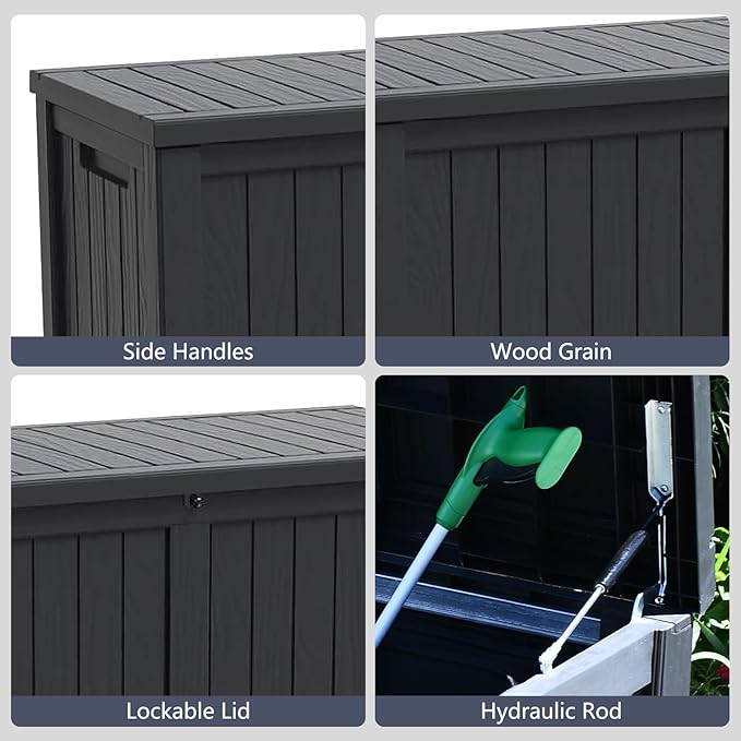 Modern-Depo 120 Gallon PP Deck Box Waterproof Outdoor Storage Box with Lockable Lid, Bench Organization Container for Patio Furniture Cushions, Garden Tools, Pool Supplies, Black
