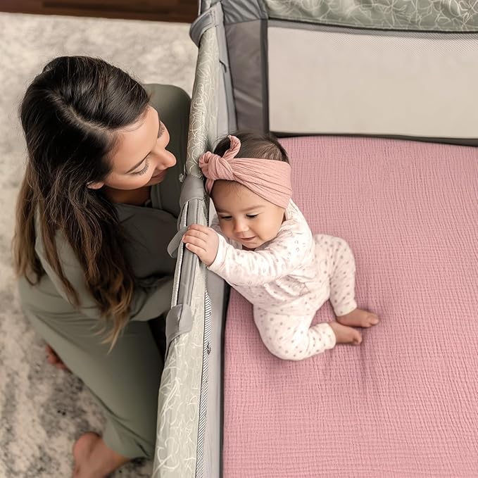 lulumoon Pack and Play Sheets for Girls: Soft Muslin Cotton for Playard Mattress - Stretchy Snug Fit for Graco Pack n Play