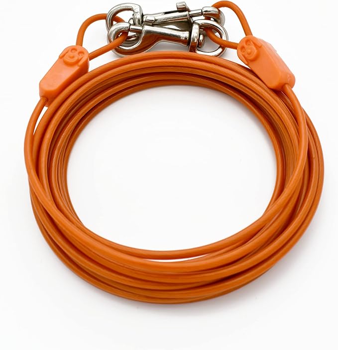 IntelliLeash 25 ft Tie-Out Cables for Dogs - Strong, Safe, and Durable Dog Tie-Outs for Small Dogs up to 90 Pounds - Weather and Wear Resistant Galvanized Aircraft Cable for Outside Use