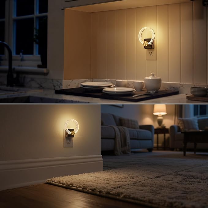 DORESshop LED Night Light, Decorative Night Light Plug Into Wall with Dusk-to-Dawn Sensor, Dimmable Nightlights, Adjustable Brightness for Hallway, Bedroom,Kids Room,Stairway, Soft White