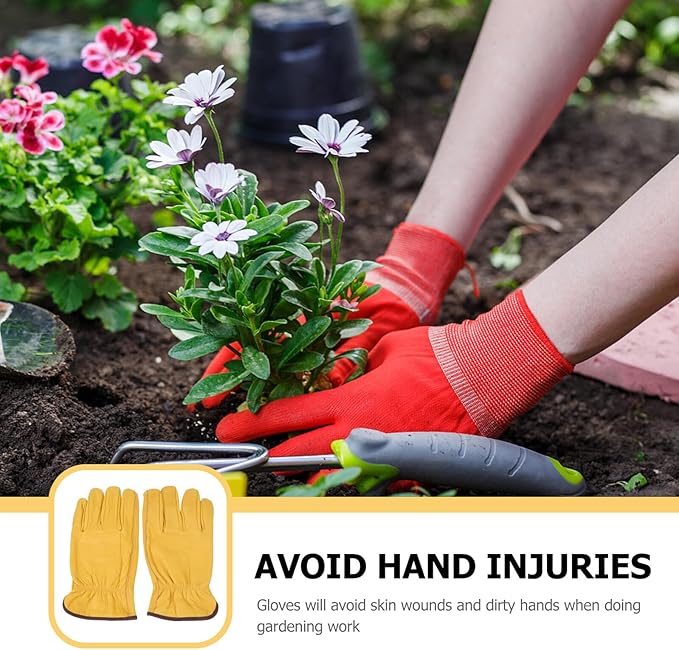 Kisangel Cowhide Protective Gloves for Gardening and Farm Work, Wear-resistant Non-slip Safety Gloves with Full Leather, Puncture-resistant Design, Size M for Outdoor Pruning and Heavy-duty