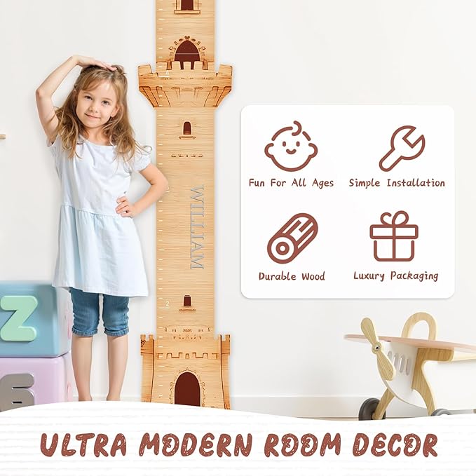 Personalized Name Growth Chart, Castle Height Chart, Customized Name Measuring Board for Kids Height, Kids Growth Measurement Decorative Wall Sticker, Nursery Growth Chart Ruler