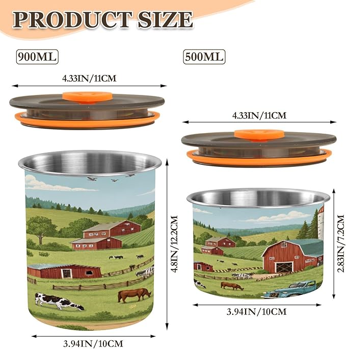 Rustic Farm Meadow Coffee Canister 30oz Stainless Steel Airtight Food Storage Container with Lid for Beans/Cereal Preserval