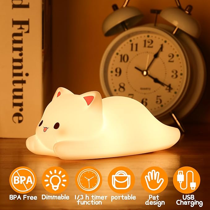 ZKLiLi Night Light for Kids Lamp, 16 Colors Cat Lamp Cute Lamp, Dimmable Baby Night Lights for Nursery,Silicone Rechargeable Nightlight for Kids Room, Kawaii Room Decor Cat Decor,Cute Gifts for Girls