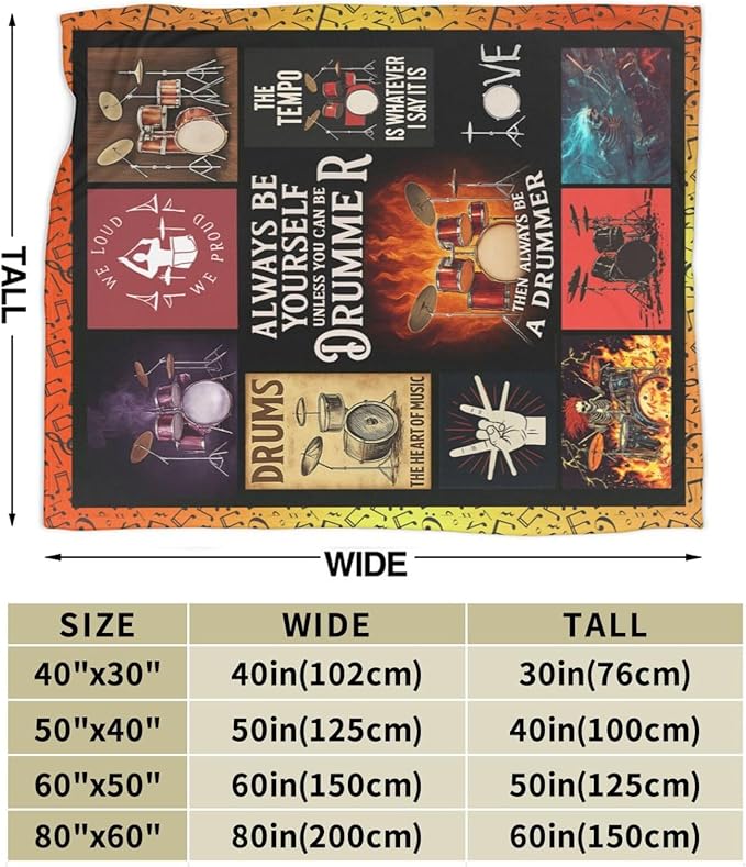Drum Set Fleece Blanket Rock Music Throw Blankets for Girls Boys Super Soft Warm Flannel Cool Musical Instrument Throws Gifts for Men Women Cozy Fuzzy Plush Stuffed Couch Bed Bedding Decor 80"x60"