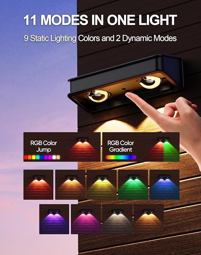 Solar Fence Lights 10 Pack, 9 Color Modes Outdoor Bulb Waterproof Led IP65