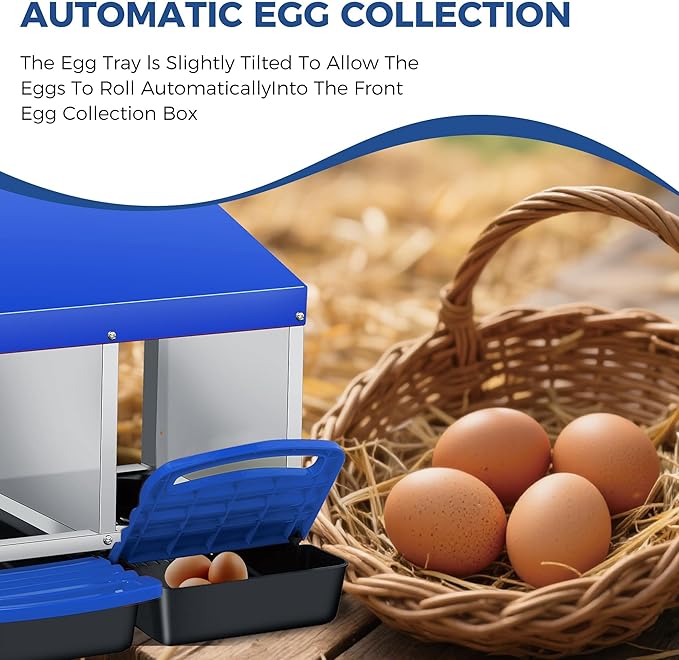 3-Hole Chicken Nesting Box, Roll Away Nest with Removable Tray, Easy Egg Collection & Cleaning, Wall-Mount Nesting Boxes for Hens, Chicken Coop - Blue