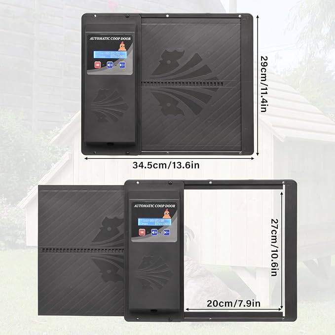 Automatic Chicken Coop Door with Timer Programmable,DoublePower Supply(USB Charging/Battery Holder) Chicken Coop Door with LCD Display Anti-Pinch Protection Weatherproof for Poultry,Black