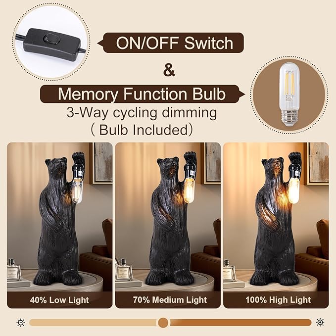 Scenekoy Bear Table Lamp for Living Room Bedroom, Memory Function, 3 Way