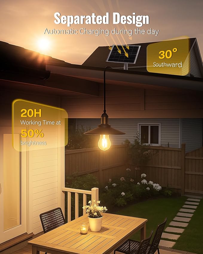 Solar Pendant Light Indoor Outdoor, 1000LM Solar Shed Light IP65 Waterproof