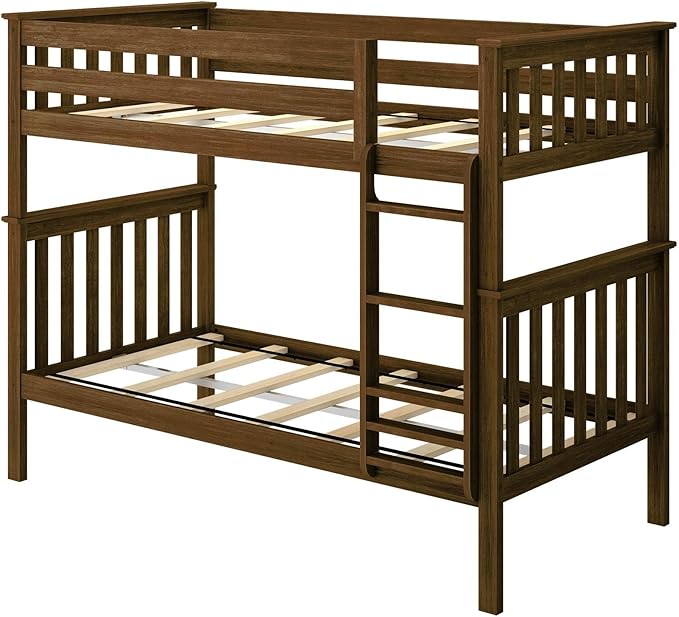 Max & Lily Bunk Bed Twin over Twin, Solid Wood Bunk Bed Frame with Ladder for Kids, 14" Safety Guardrails, Easy Assembly, No Box Spring Needed, Walnut