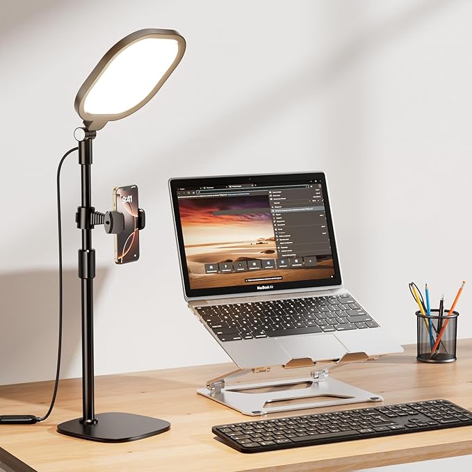 Desk Ring Light with Stand and Phone Holder, 3000K-6500K Adjustable Computer