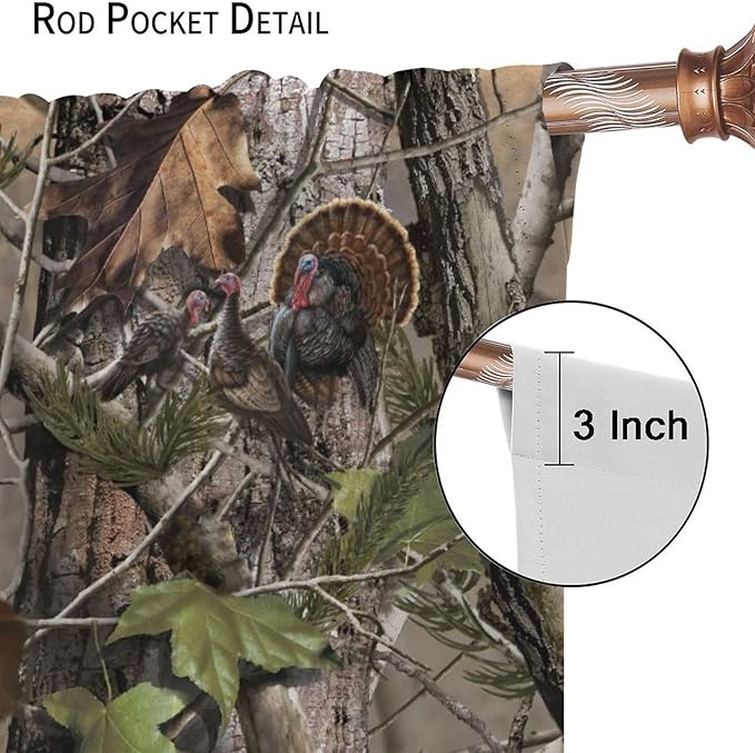 Retro Forest Window Curtains, Camouflage Hunting Tree Camo Rustic Deer Elk Bird Bear Blackout Rod Pocket Windows Door Curtain for Bedroom Living Room Home Decor 84x84in
