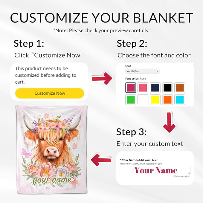 Personalized Highland Cow Blanket for Adults - 50" x 60" Inches Highland Cow Fuzzy Blanket for Teens - Pink Soft Lightweight Throw for Sofa, Bed & Travel