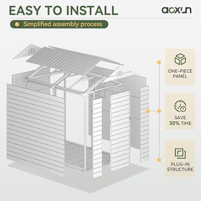 Aoxun 4 x 6 FT Outdoor Storage Shed with Window, Resin Shed with Floor & Lockable Doors, Small Garden Shed Waterproof Plastic Tool Shed with Sloped Roof for Backyard, Garden, Patio, Lawn, Grey