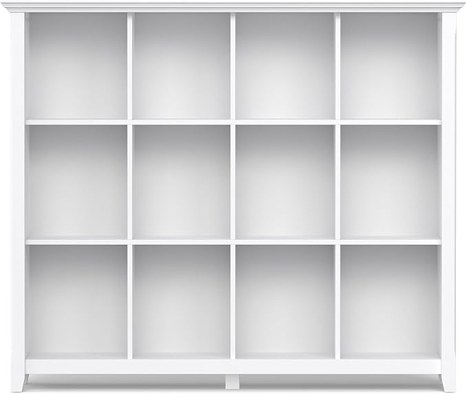 SIMPLIHOME Acadian Bookcase - 57 inch Tall 12-Cube Solid Wood Storage Display Unit in White, Transitional Cube Organizer for Living Room, Study Room or Office with Fixed Shelves and Tapered Legs