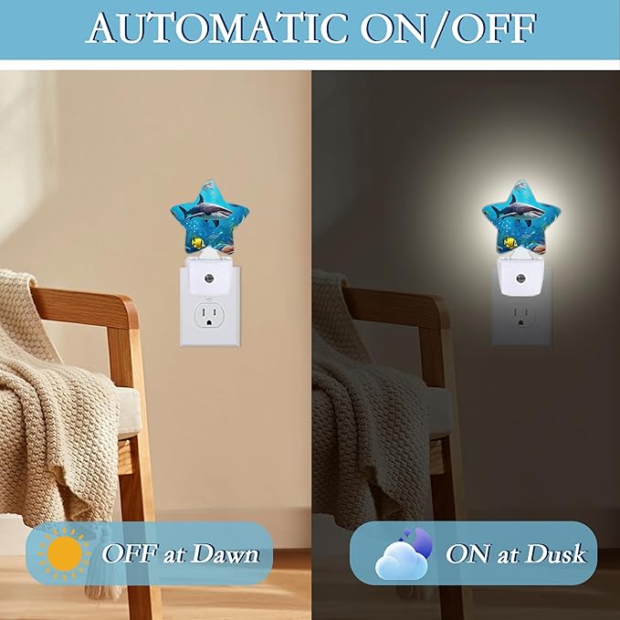 Shark Night Light, Undersea Fishes Plug-in Dusk to Dawn Smart Sensor Nightlight