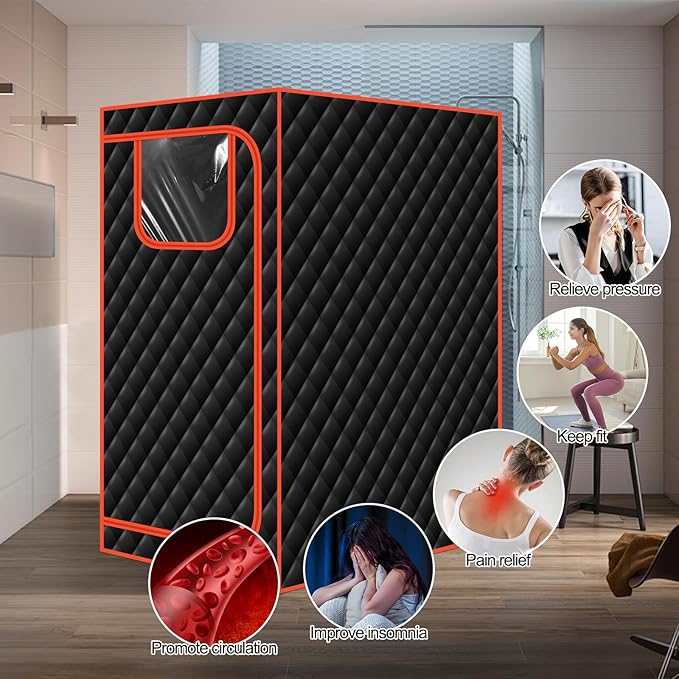 Smartmak Portable Infrared Sauna, 1-2 Person X-Large Infrared Sauna Box, Full Size Personal Home Sauna Tent, with Adjustable Folding Chair, Remote Control, LED Red Light (Black-2 Person)