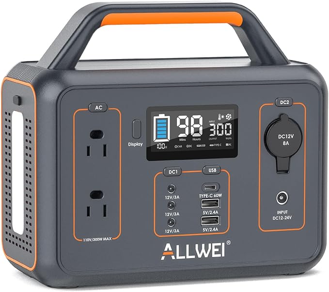 ALLWEI Portable Power Station 300W, Solar Generator 280Wh with 2 AC Outlet, Solar Power Generator Lithium Battery for Outdoor CPAP Camping Power Outage Home Backup