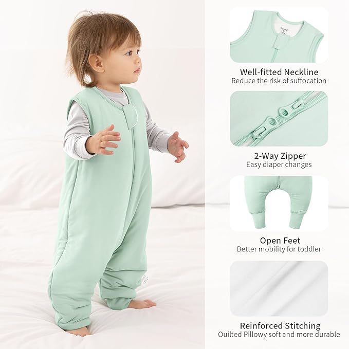 Rayon Made From Bamboo Sleep Sack 24-36 Months 0.5 Tog Ultra Soft Summer Toddler Sleep Sack 2t-3t with Feet 2-Way Zipper Lightweight Sleeping Bag Baby Wearable Blanket (2 Pack)-Green & Gray