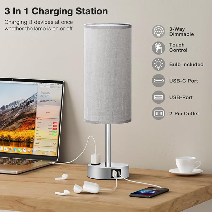 Fenmzee Grey Nightstand Table Lamp