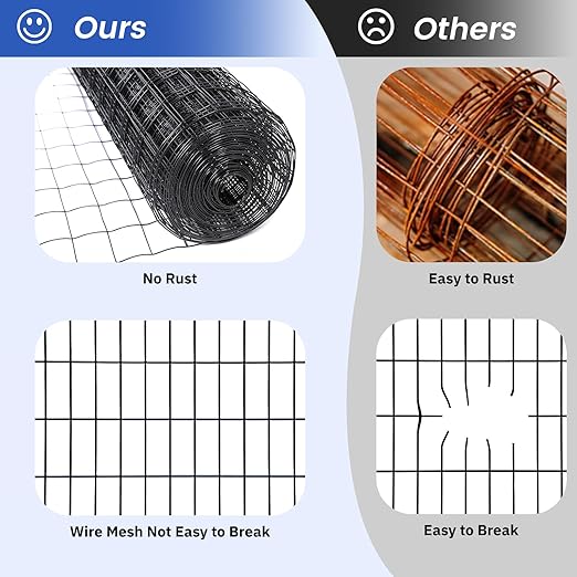 2×3in 48''×50' Welded Wire Mesh, Chicken Wire Mesh Metal Garden Plant Fencing, Black PVC Coated Raised Garden Bed Plant Supports Poultry Netting, Welded Fence Rabbit Cage