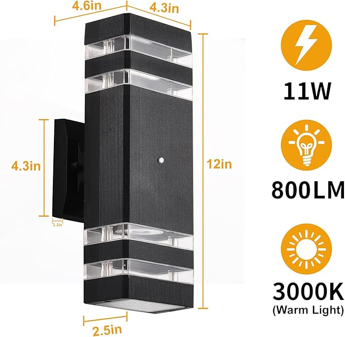 DASTOR Dusk to Dawn Outdoor Wall Light, 3000K Warm White Up and Down Light