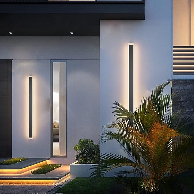 Outdoor Lights 2 Pack, Modern Outdoor Wall Light Fixture Long Strip LED Wall
