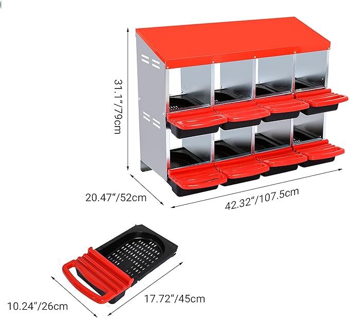 Chicken Nesting Box, 8 Hole 2 Layer Hen Nest Boxes, Roll Away Eggs Laying Boxes,Cleanable Pull Out Hen Roosting Boxes