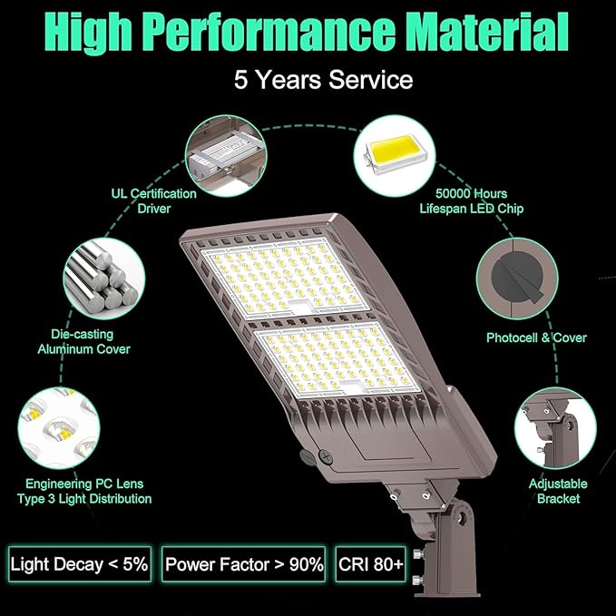 BBESTLED 400W LED Parking Lot Light Dusk to Dawn Photocell Outdoor Pole Mount