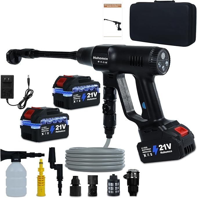 Cordless Pressure Washer Battery Powered,1450PSI Cordless Power Washer with 2pcs 4.0Ah Battery&Charger & 6-in-1 Nozzle Portable for Patio Floor Fence Deck Indoor