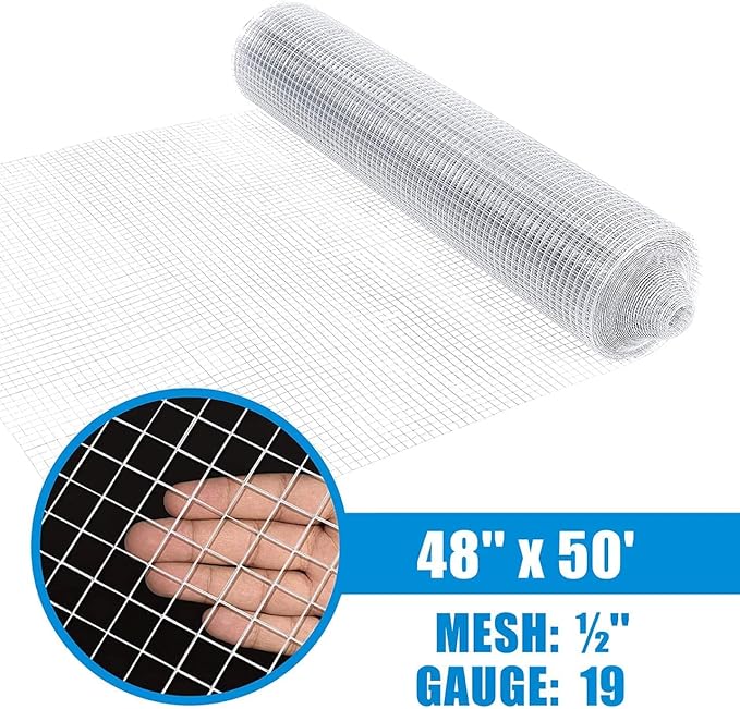 Fencer Wire 19 Gauge Hot-Dipped Galvanized Hardware Cloth with Mesh Size 1/2" x 1/2" for Chicken Coop/Run/Cage/Pen/Vegetables Garden and Home Improvement Project (m. 4 ft. x 50 ft.)