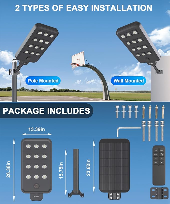 JAYNLT X-13000W Solar Street Lights Outdoor, Ultra-Large 6500K Commercial