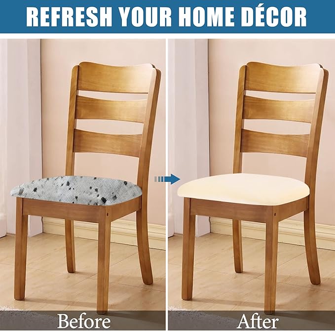 Smiry Velvet Seat Covers for Dining Room Chair Set of 6, Stretch Fit Removable Washable Chair Seat Cushion Protector Slipcovers with Ties, Cream