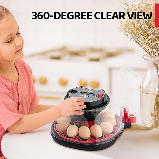 12 Egg Incubator with Automatic Egg Turning,Chicken Egg Incubator,LED Egg Candler,Automatic Farm Poultry Egg Incubators,for Hatching Chickens,Ducks,Geese,Birds,Pigeons and Quail Eggs (Red & Black)