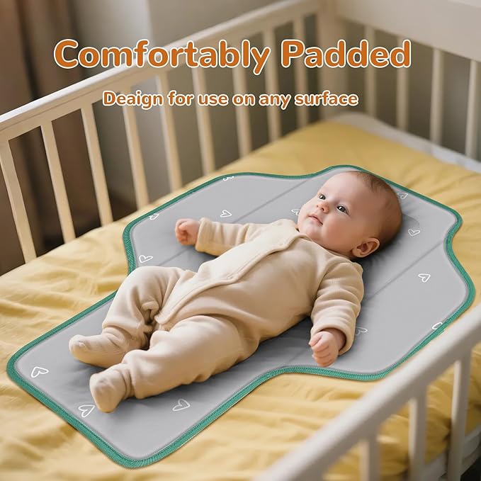 Portable Diaper Changing Pad, Waterproof Baby Changing Mat, Foldable Travel Baby Changing Station, Newborn Essential Baby Shower Registry Gift (Green-Rabbit)