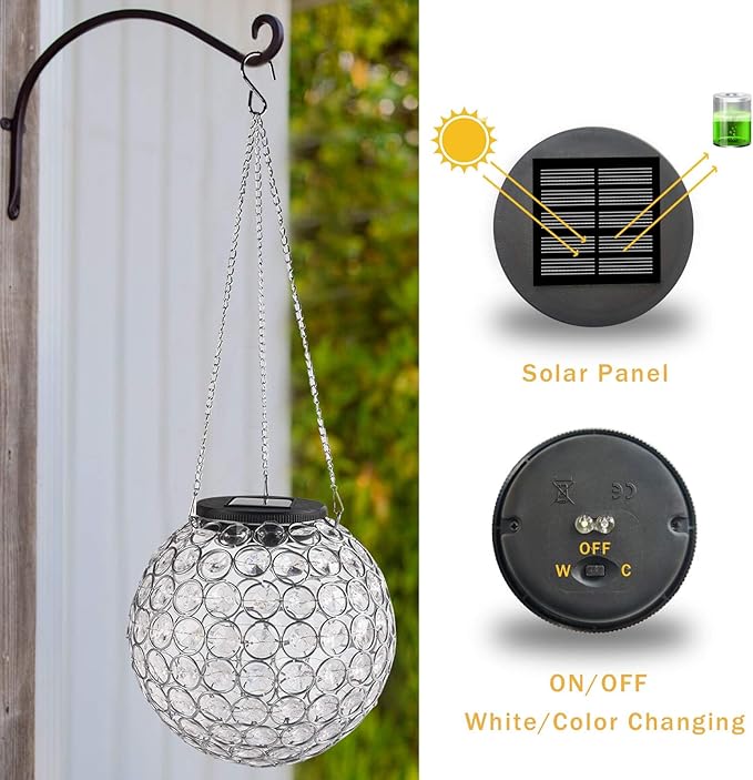 Solar Hanging Lantern Outdoor Lights, Dual LEDs Color Changing and Cool White