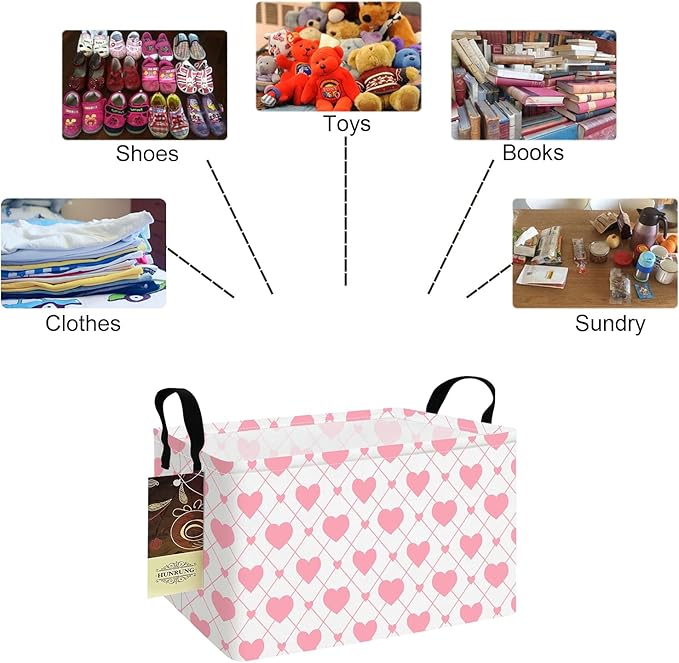 HUNRUNG Rectangle Storage Basket Cute Canvas Organizer Bin for Pet/Children Toys, Books, Clothes Perfect for Rooms/Playroom(REC-Heart)